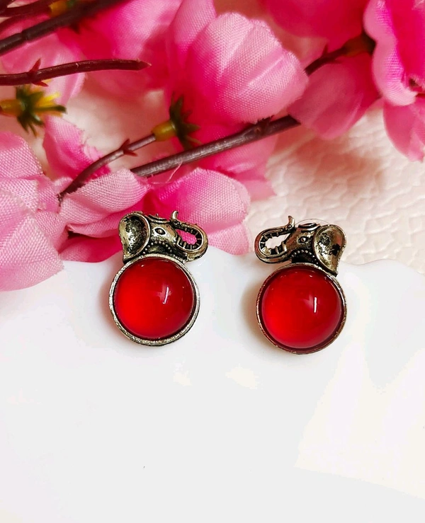 Oxidised Elephant Studs  - Red