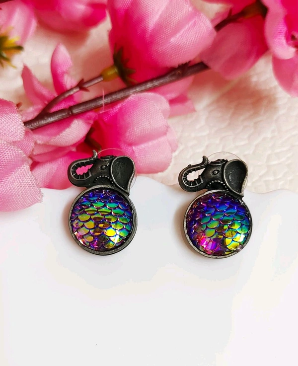 Oxidised Elephant Studs  - Red