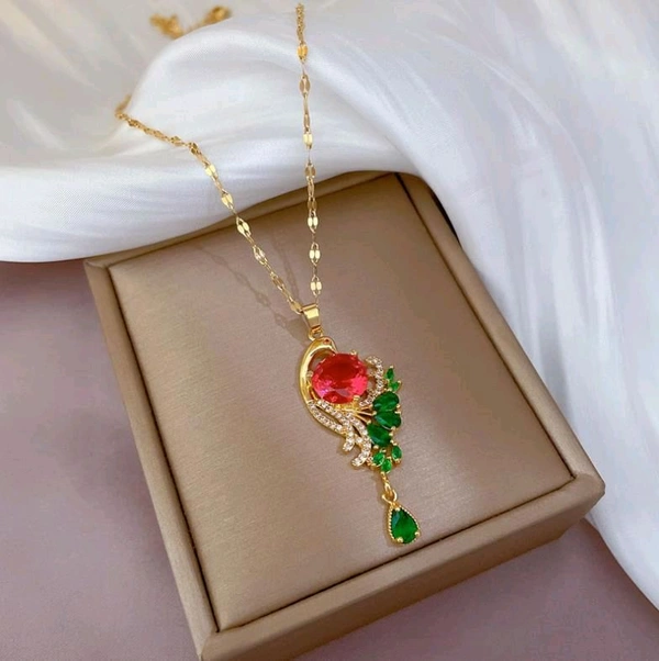 Stunning Ruby Red Peacock Pendant Chain