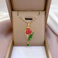 Stunning Ruby Red Peacock Pendant Chain