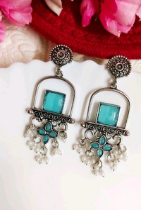 Beautiful Jaipuri Style Oxidised Earrings  - Red