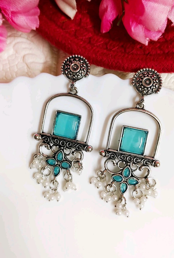 Beautiful Jaipuri Style Oxidised Earrings  - Red
