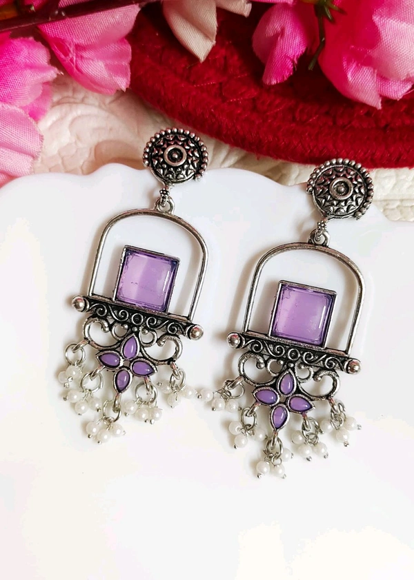 Beautiful Jaipuri Style Oxidised Earrings  - Lavender