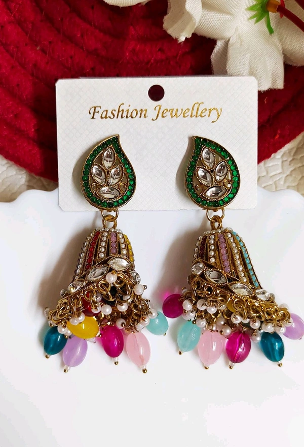 Stunning Premium Festive Multicolour Kundan Jhumka 