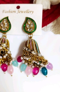 Stunning Premium Festive Multicolour Kundan Jhumka 