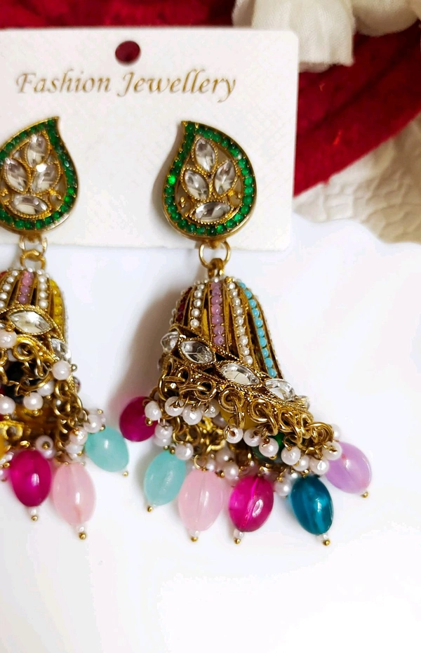 Stunning Premium Festive Multicolour Kundan Jhumka 