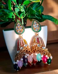 Stunning Premium Festive Multicolour Kundan Jhumka 