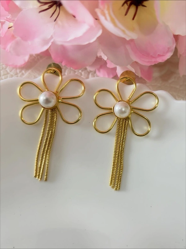 Gold Played Floral Brass Danglers