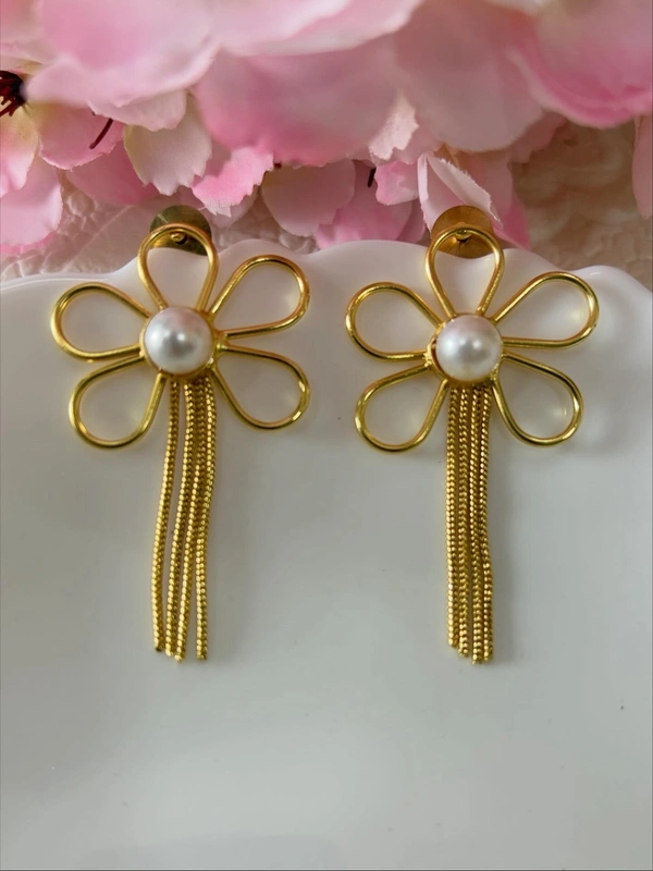 Gold Played Floral Brass Danglers