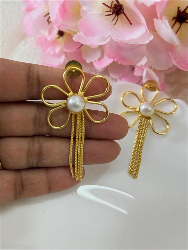 Gold Played Floral Brass Danglers