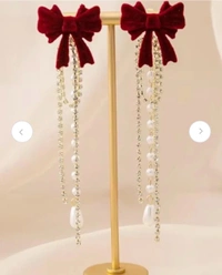 Korean Red Velvet Bow Long Earrings 