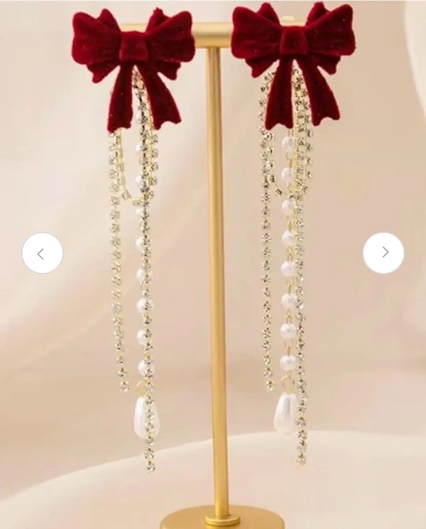Korean Red Velvet Bow Long Earrings 