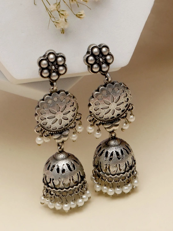 Premium Silver Plated oxidised Dome Shaped Jhumka