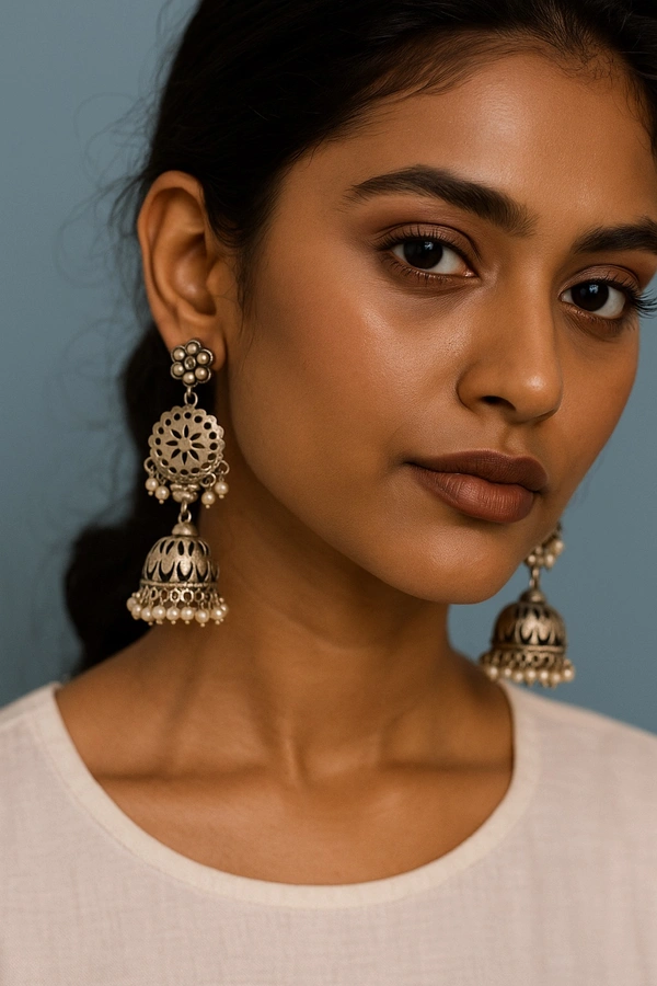 Premium Silver Plated oxidised Dome Shaped Jhumka