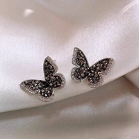 Korean Black Crystal Butterfly Studs 
