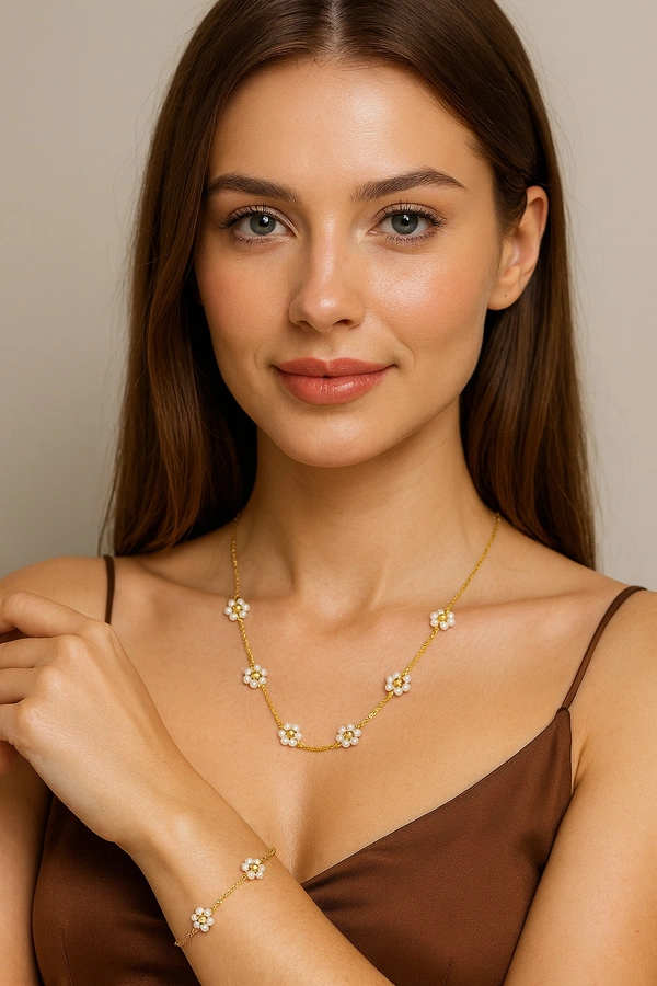 Beautiful Floral With Pearl Combo of Necklace & Bracelet