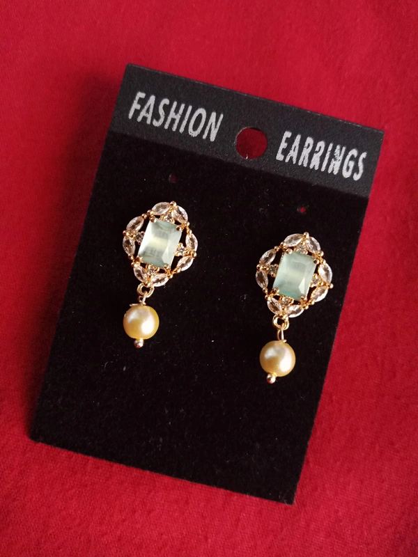 shiny gold  Pink AD Earrings For Women & Girls  - Gold, Free