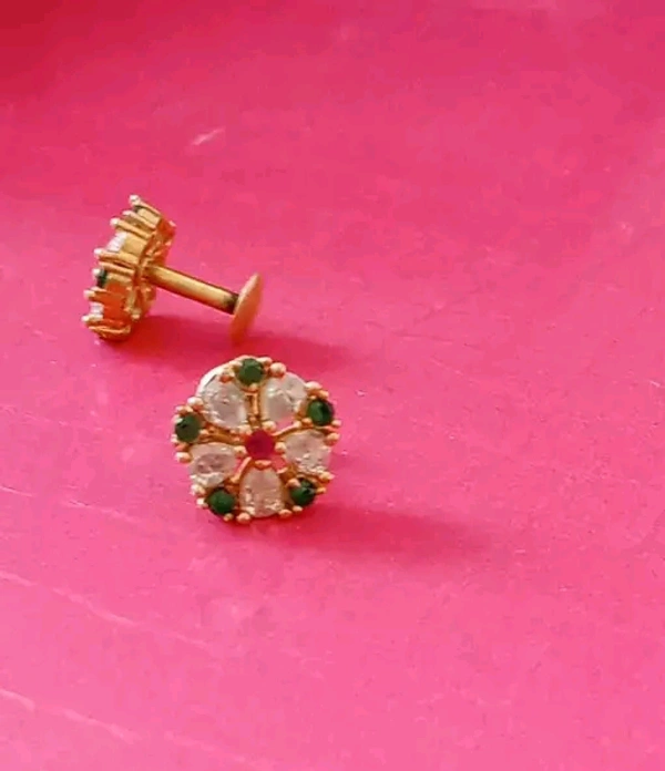 shiny gold  AD Earrings Malti Colour  - Gold, free