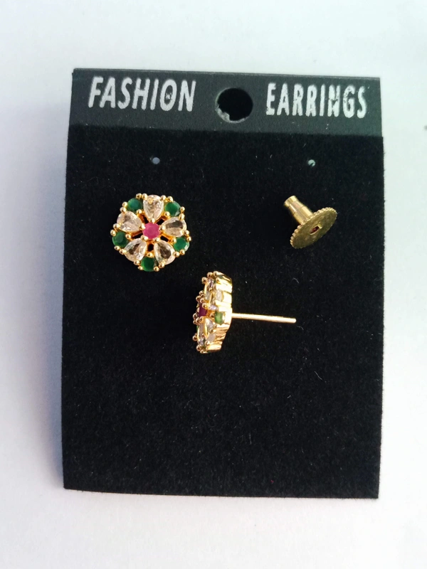 shiny gold  AD Earrings Malti Colour  - Gold, free