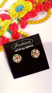shiny gold  AD Earrings Malti Colour  - Gold, free