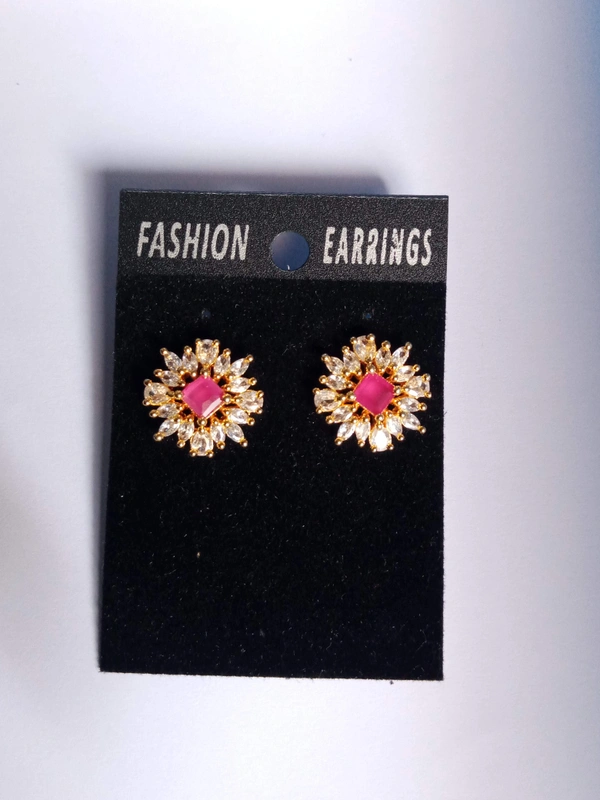 Shiny Gold  Red Round Top Earring  - Razzmatazz, Free