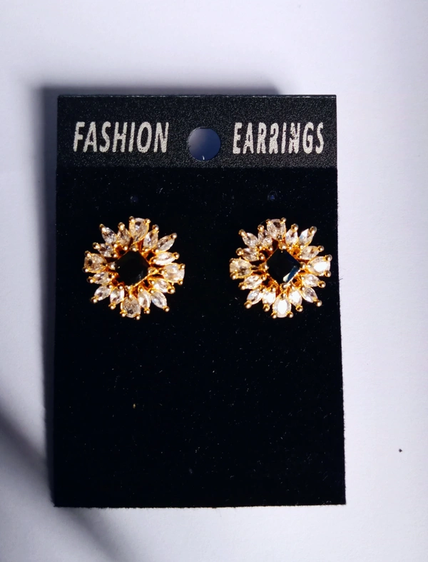 Shiny Gold  Black AD Stone Earring  - Free, Black