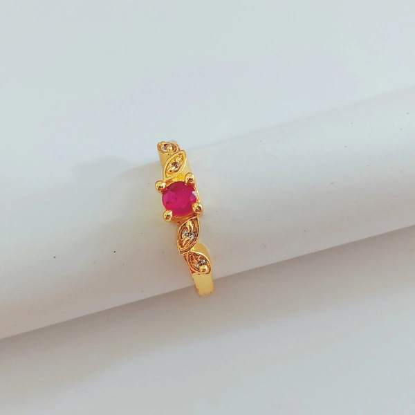 Shiny Gold  Red American Dimond Work Finger Ring  - 14