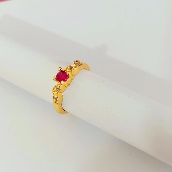 Shiny Gold  Red American Dimond Work Finger Ring  - 14