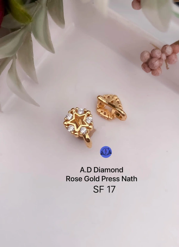 Shiny Gold  Nose Pin (Nath) - Gold, Free, American Dimond CZ
