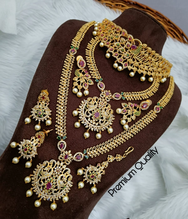 Shiny Gold  Combo Necklace Set  - Free, CZ American Dimond