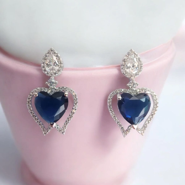 Shiny Gold  Heart Shape beautiful blue earrings - Ultramarine, Free, American diamonds