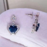 Shiny Gold  Heart Shape beautiful blue earrings - Ultramarine, Free, American diamonds