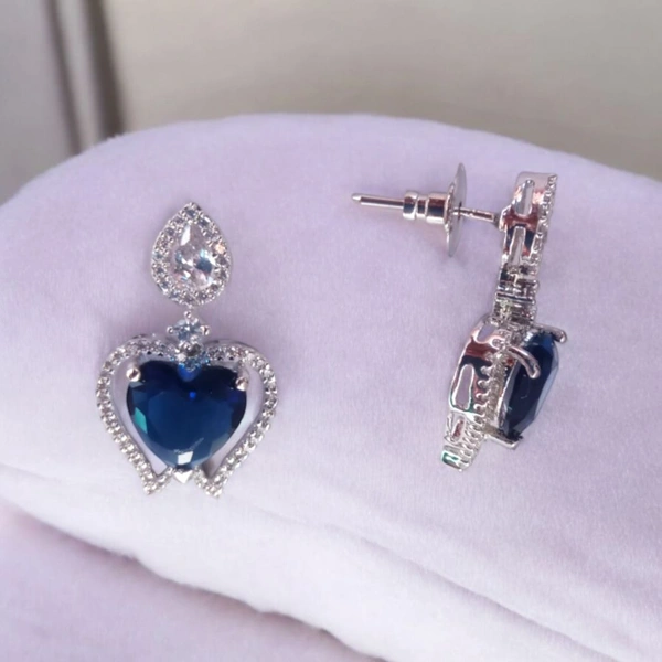 Shiny Gold  Heart Shape beautiful blue earrings - Ultramarine, Free, American diamonds