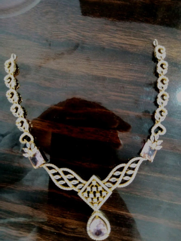 Shiny Gold  Silver Plating Necklace Set  - White, free, American Diamonds