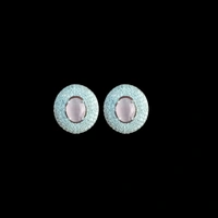 Shiny Gold  Classic Emerald Halo Stud Earrings - Pink Lace, Free, American Diamonds