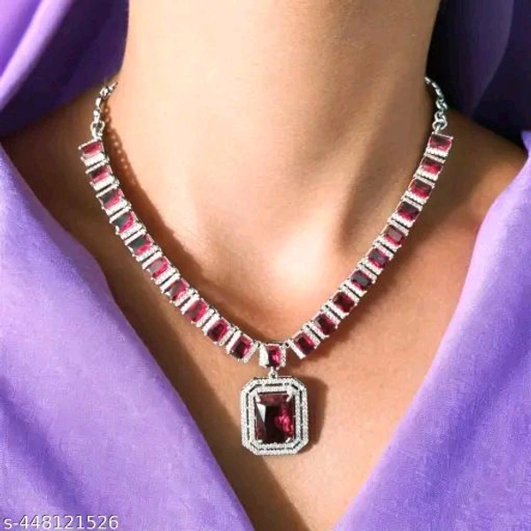 Shiny Gold  silver plated necklace set - Red, Free, American Diamonds