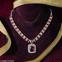 Shiny Gold  silver plated necklace set - Red, Free, American Diamonds