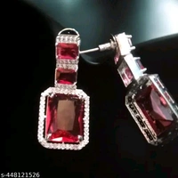 Shiny Gold  silver plated necklace set - Red, Free, American Diamonds