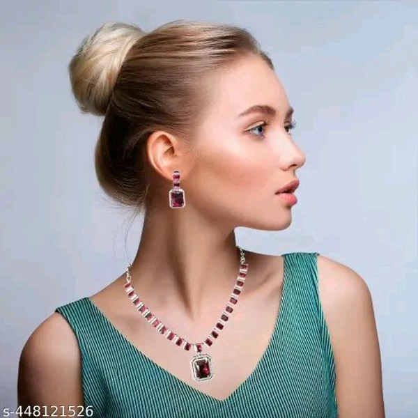 Shiny Gold  silver plated necklace set - Red, Free, American Diamonds