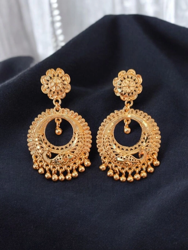Shiny Gold  Golden Peacock Earrings Chand Bali  - Pirate Gold, Gold Plating, Free