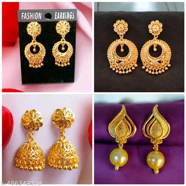 Shiny Gold  Combo Earrings Jhumka Chand Bali  - Gold, Free