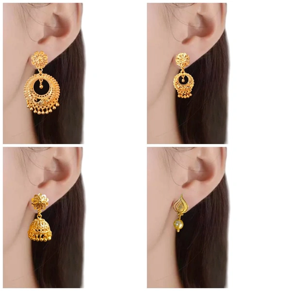 Shiny Gold  Combo Earrings Jhumka Chand Bali  - Gold, Free