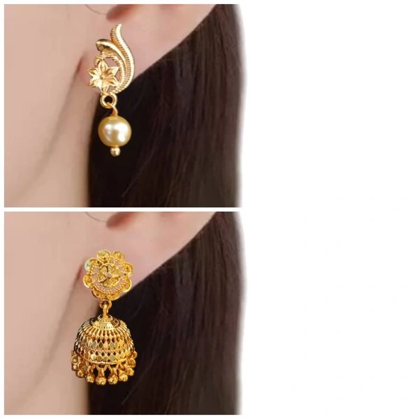 shiny gold  Antique Gold Finish Jhumka Earrings for Women (Both images, if applicable) - Gold, free