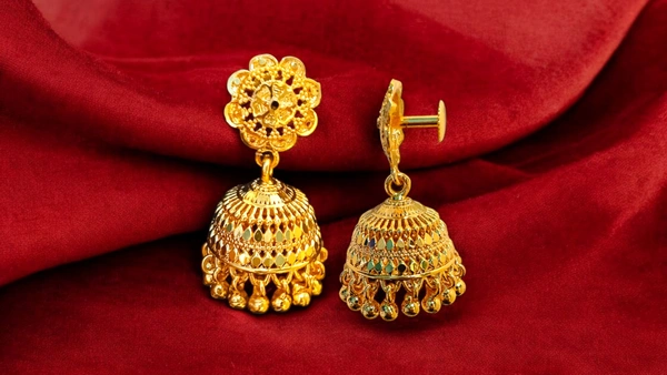shiny gold  Antique Gold Finish Jhumka Earrings for Women (Both images, if applicable) - Gold, free