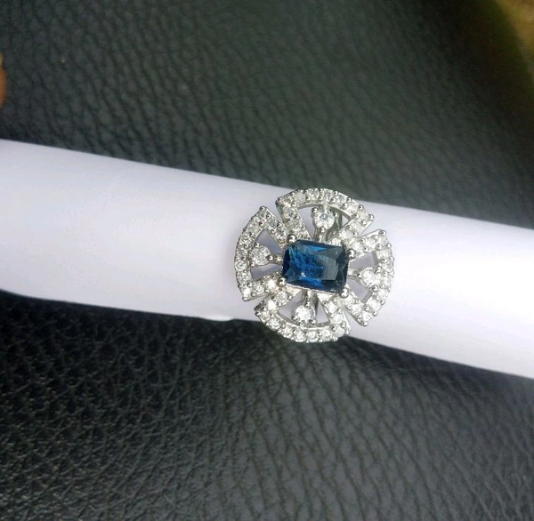 Shiny Gold  AD Finger Ring  - Blue, Silver, 13