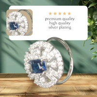 Shiny Gold  AD Finger Ring  - Blue, Silver, 13