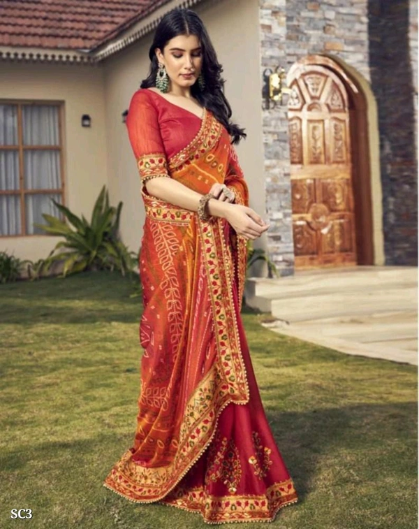 Catalog Name: *Kavya Bandhani Saree*

Moss Chiffon Fabric Bandhani Saree in Two shade saree with Embroidery Work and heavy lace work saree

saree cut 5.50

blouse.80 Bandlori silk with lace 

party wear and Wedding saree 

Brand Name: *Smriti Collection *

_*Free Shipping! COD Available! Returns Available!*_
Extra ₹40charge for cash on delivery (COD) order - Free
