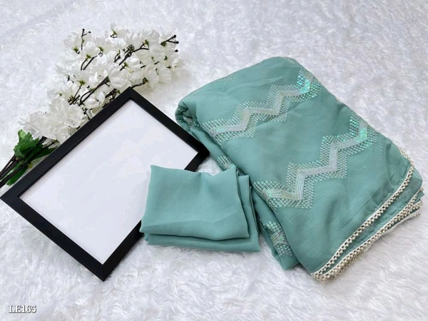 Catalog Name: *Heavy Chifon Georgette Fabric With All Over Sequence Work And Pari Designer Lace Border*

*SAREES FABRIC*:-Heavy Chifon Georgette fabric with all over sequence work and pari  designer lace border*

*Blouse*:-Running blouse

Length:-5.50 MTR sarees and 0.80 mtrblouse*

*Design your Desire*

Brand Name: *Lilu Ethnics*

 - Free