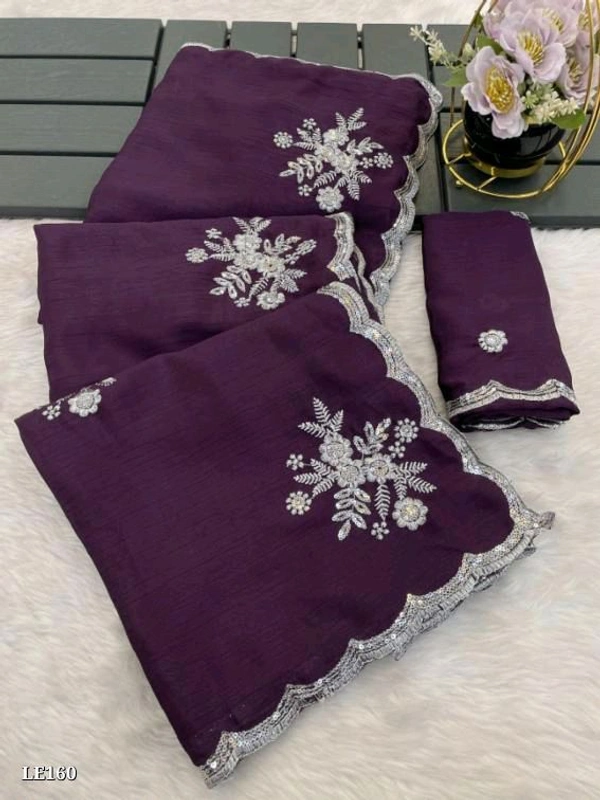 Catalog Name: *Heavy Chinon Fabric Embroidery Work Saree*

*Pure Chinnon  with white silver zari  Embroidery work  In Saree* 

Blouse - chinnon  with butti work all over.

Saree cut -5.60 mts
Blouse- .90cmts 

*BEST QUALITY AS ALWAYS*

Brand Name: *Lilu Ethnics*

_*Free Shipping! COD Available! Returns Available!*_
Extra ₹40charge for cash on delivery  - Free
