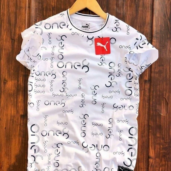 Polyester Printed Half Sleeves Mens Round Neck T-Shirt - White, XXL